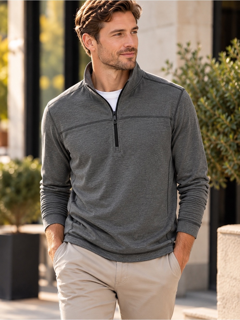 Toad&Co Pacer Slim Fit Quarter Zip Wool Blend Base Layer Men’s Medium Gray